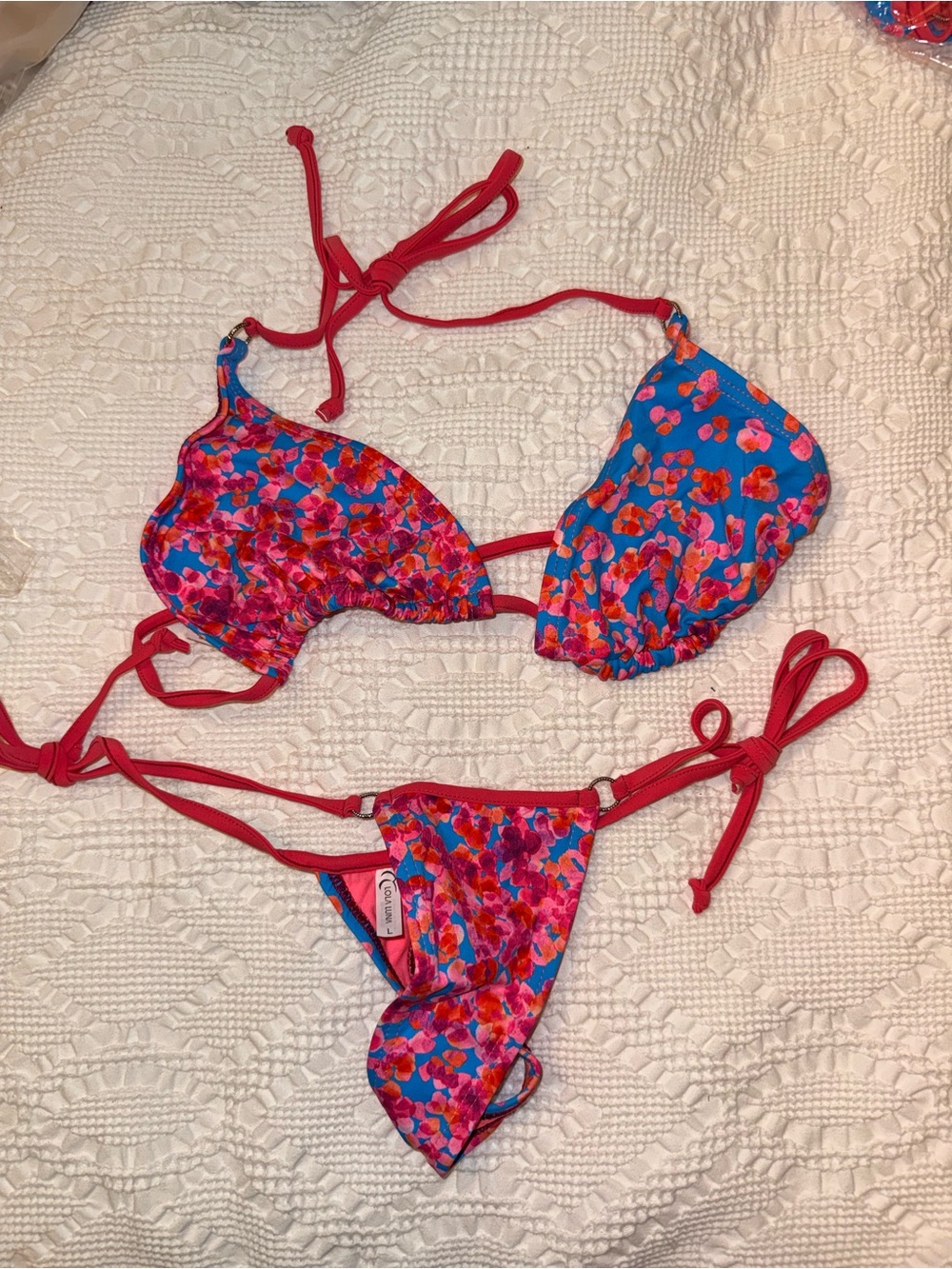 Floral Blue & Red Tie Bikini Set